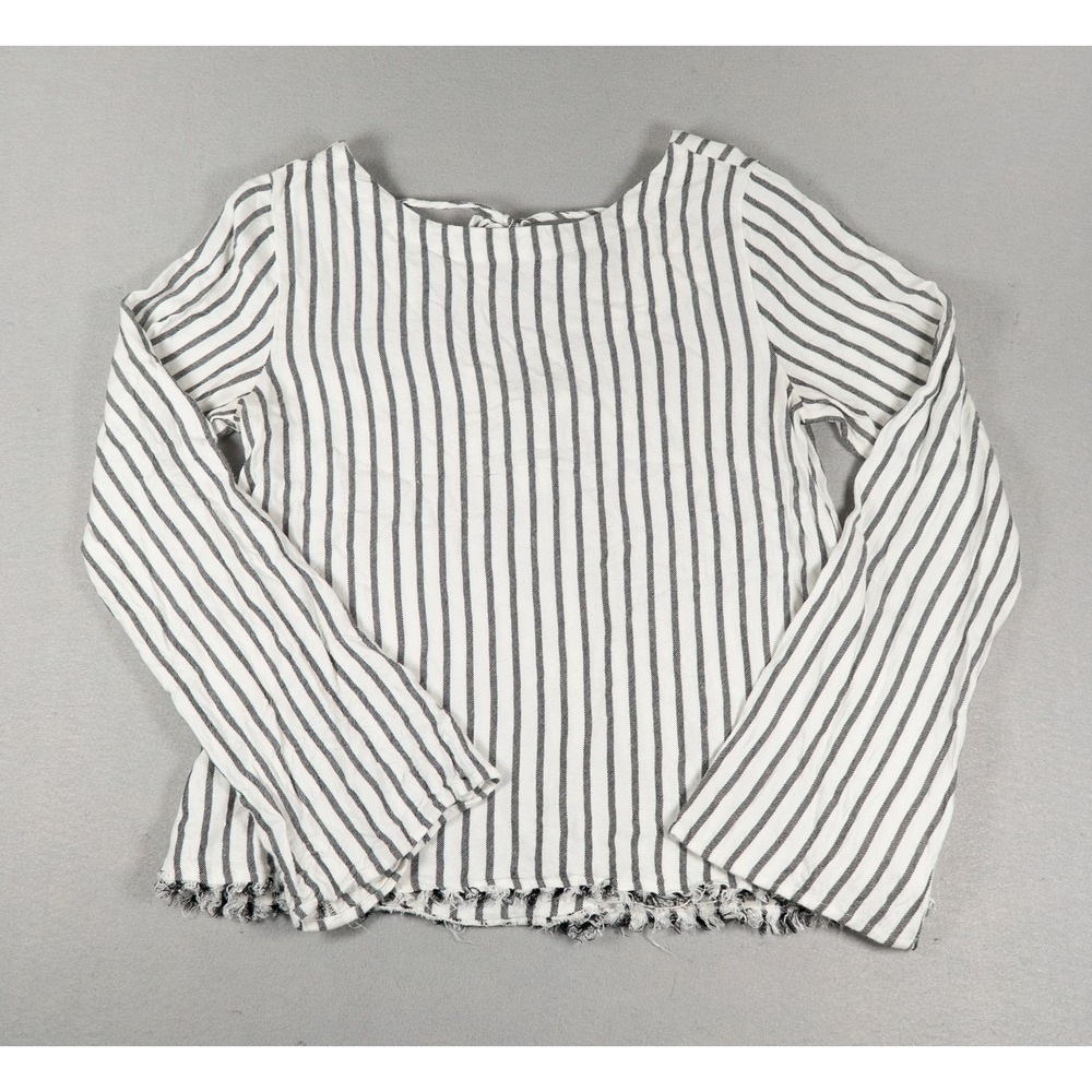 Cloth & Stone Womens Blouse XS Striped Button Back Frayed Hem White Navy Boho